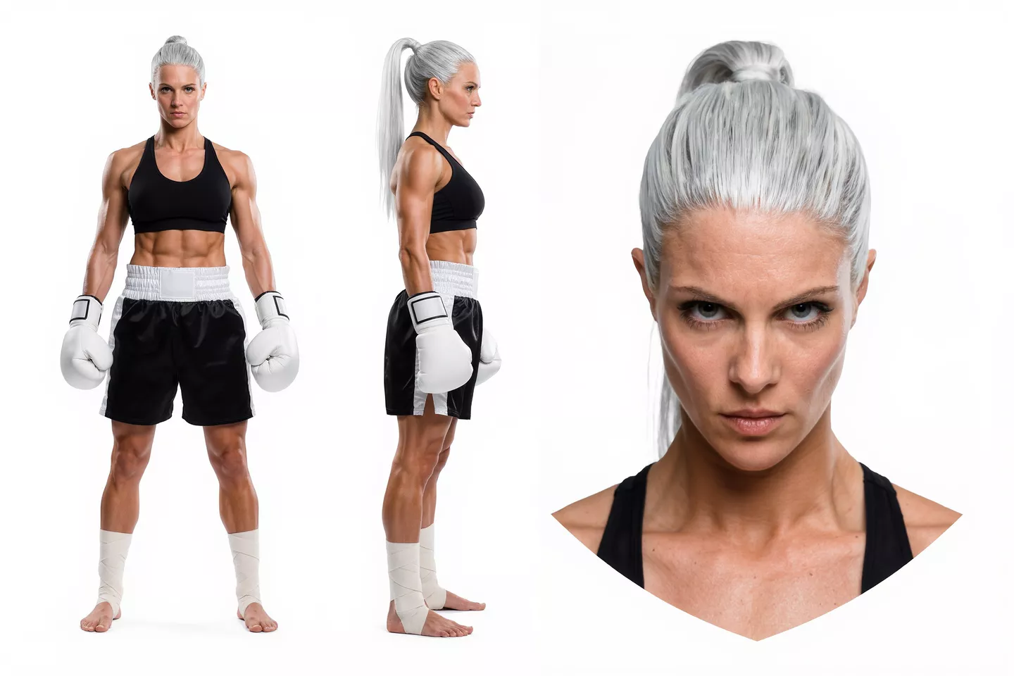 Reference images of two women and a boxing video